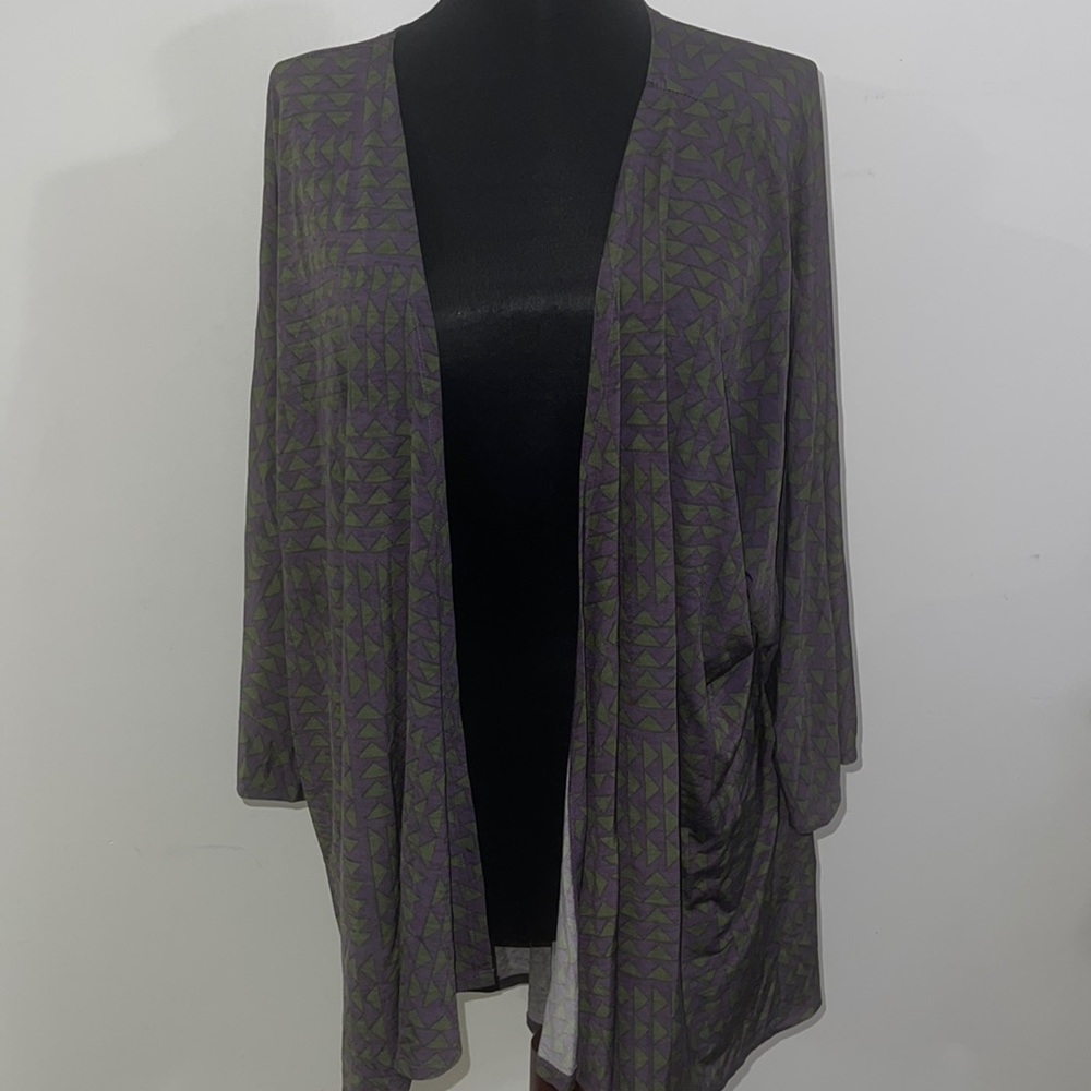 Lularoe Lindsay Triangle Purple Green Cardigan large